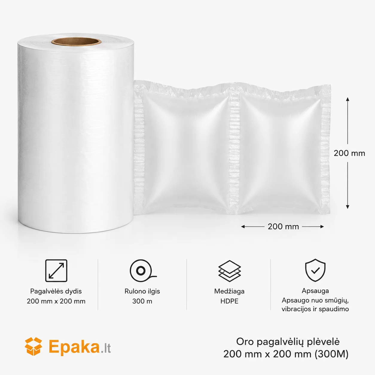Oro pagalvėlių plėvelė  200mm x 200 mm (300M)